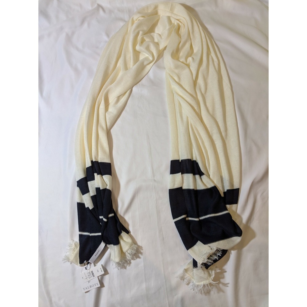 Echo For Talbot's Scarf White Navy Blue Stripes Fringe New With Tags
